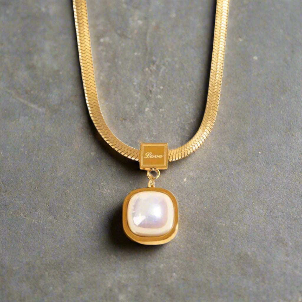 Golden Pearl Charm Necklace